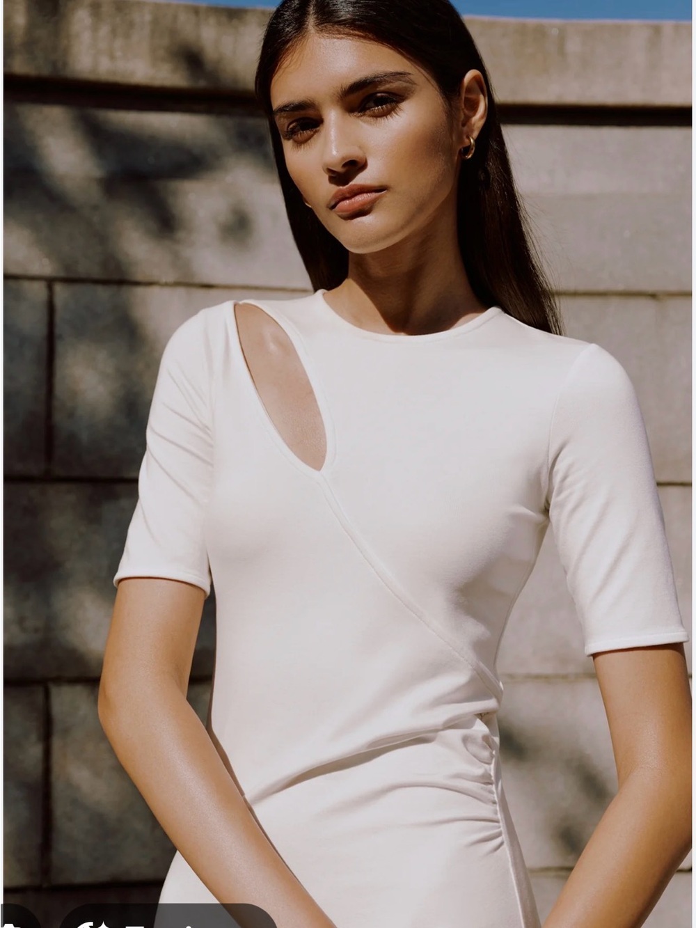 Cutout Detail Cream Short-Sleeve Women's Top